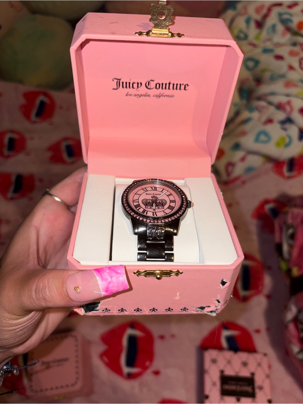 Juicy Couture Pink Dial Crystal Accent Stainless Steel Watch